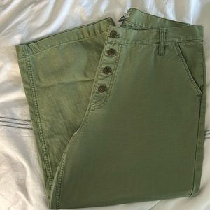 J Crew Factory Green Wide Leg Button Fly Crop Pant sz 32